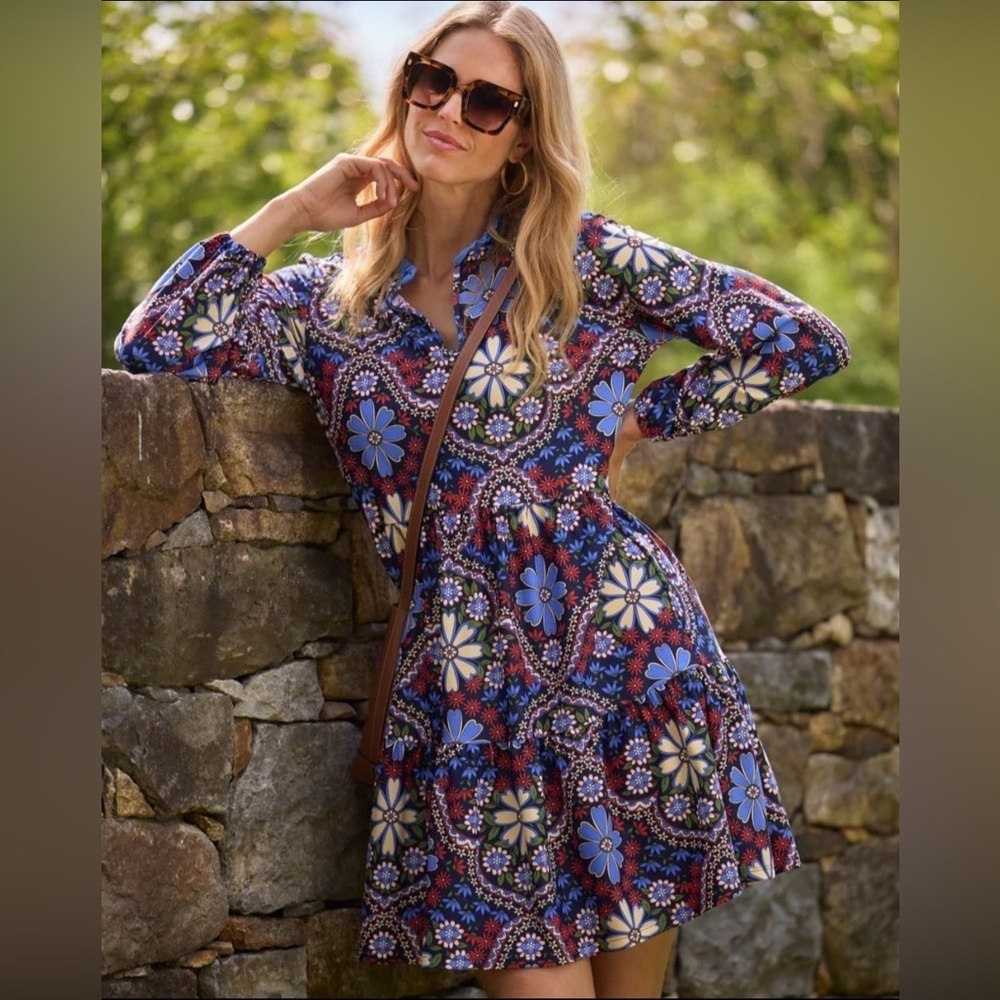 Jude Connally Casual Blue and Purple Long Sleeve Sundress